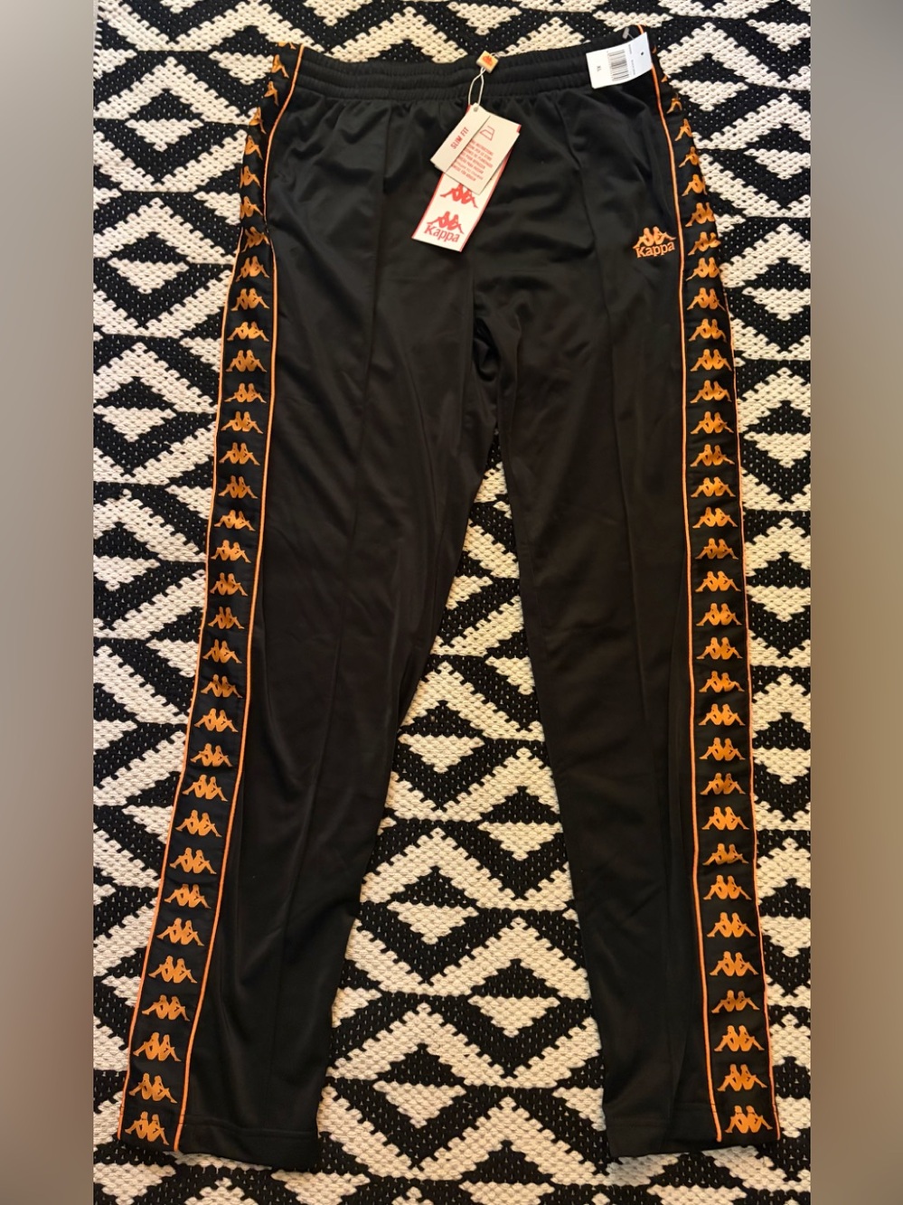 Kappa 222 Banda Slim Fit Track Pants Size XL Black Orange NWT Fairfax
